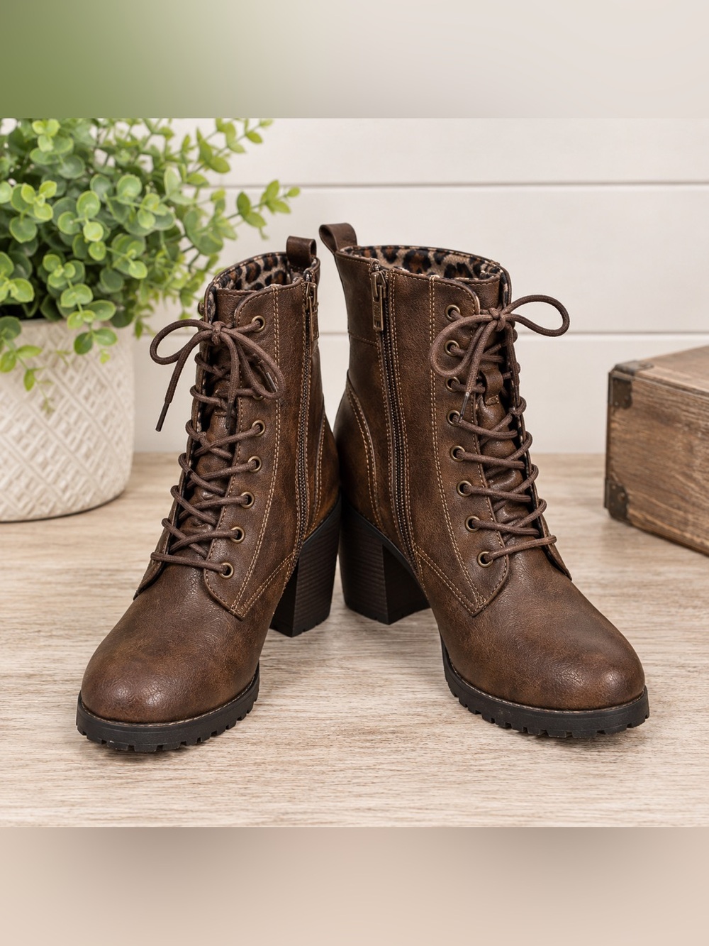 Sun + Stone Dark Brown Lace-Up Ankle Boots